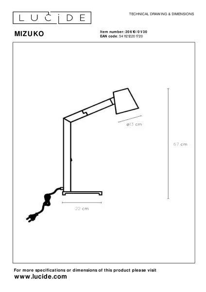 Lucide MIZUKO - Desk lamp - 1xE14 - Black - technical